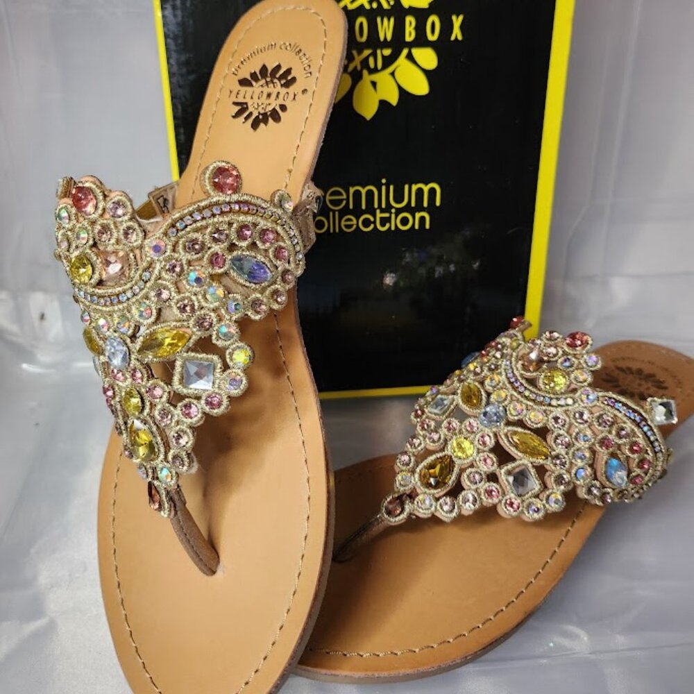 PREMIUM COLLECTION YELLOWBOX P-Amee Womens 6.5 Leather Jeweled Rhinestone Sandal